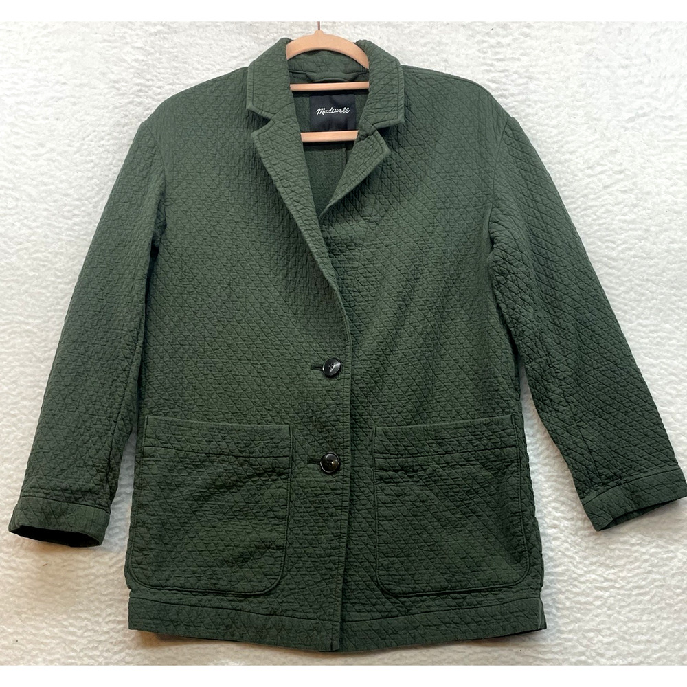 Madewell Blazer Womens Extra Small Green Diamond Jacquard Shaw Pockets Quilted